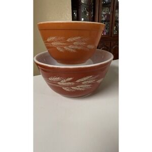 Vtg PYREX Autumn Harvest Wheat‎ Nesting Mixing Bowls Set of 2 (401 & 402) Retro